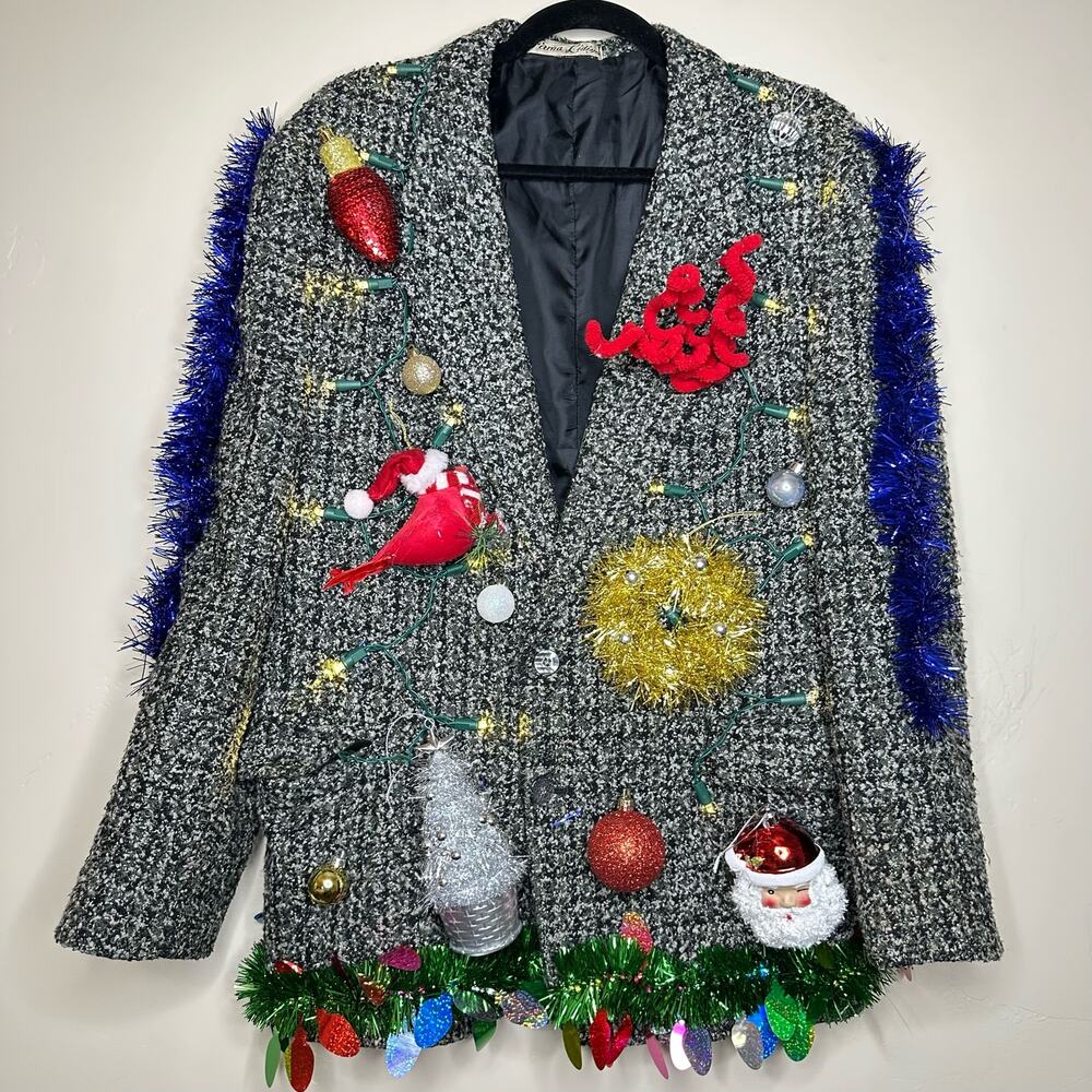 Ugly Christmas Sweater Blazer Coat LIGHTS UP Tacky Tinsel Xmas Party Winner